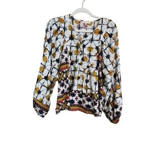 Solitaire Tie Dye Boho Geometric Long Sleeve Blouse sz L